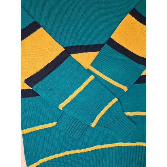 Vtg 90s John Ashford Cable Knit Striped Sweater Unisex L Colorblock Fisherman - Picture 14 of 15